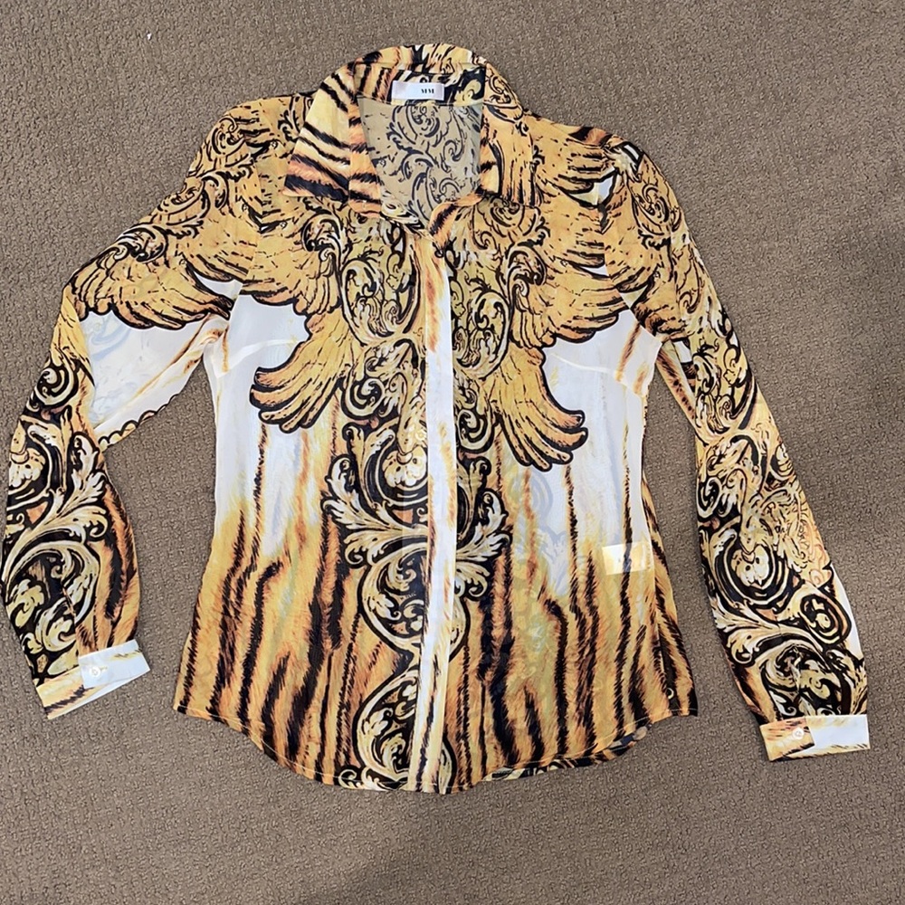 Designer print sheet button down top small new without tags